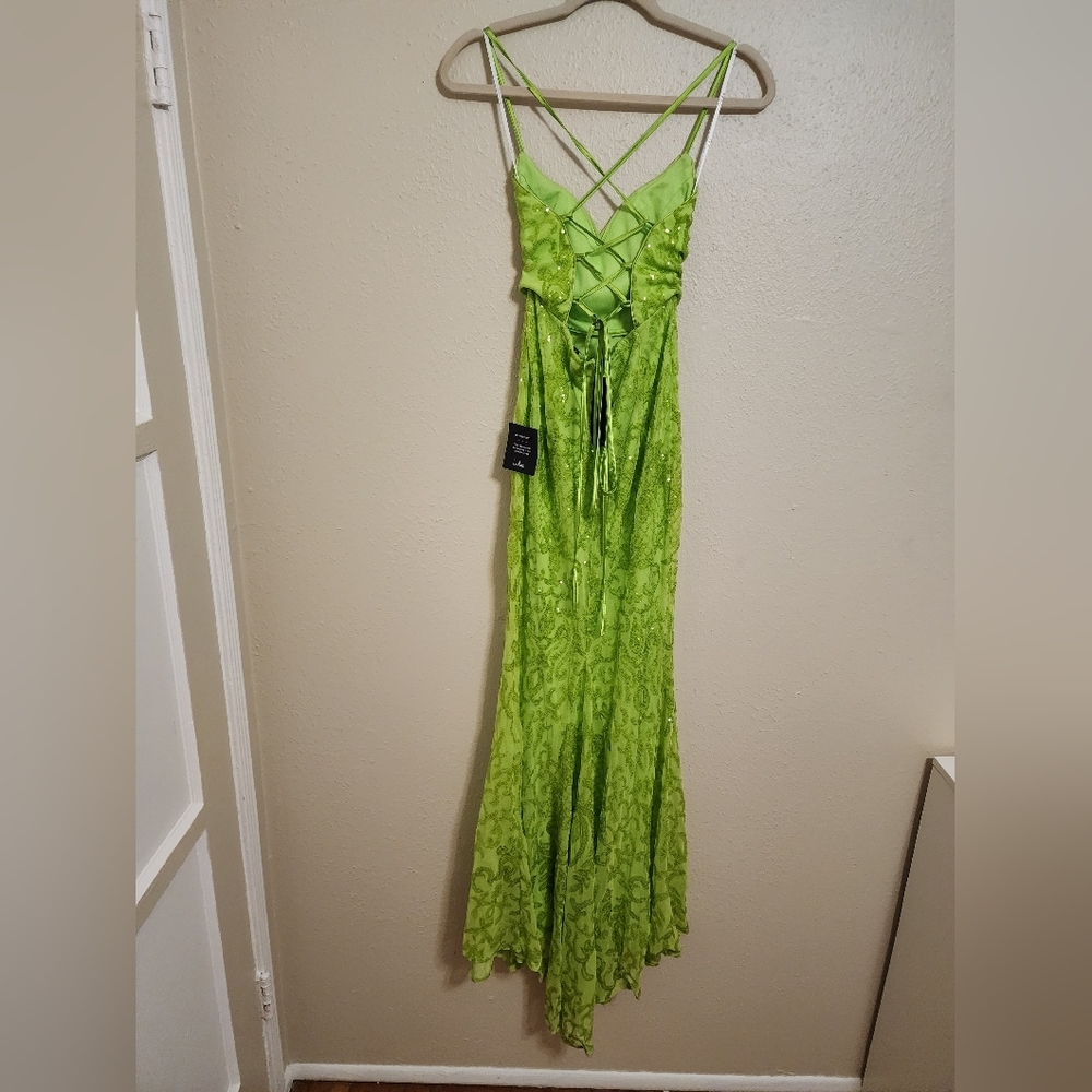 Lulus Limitless Glamour Lime Green Sequin Lace-Up Maxi Dress S Wedding Prom - Picture 9 of 12